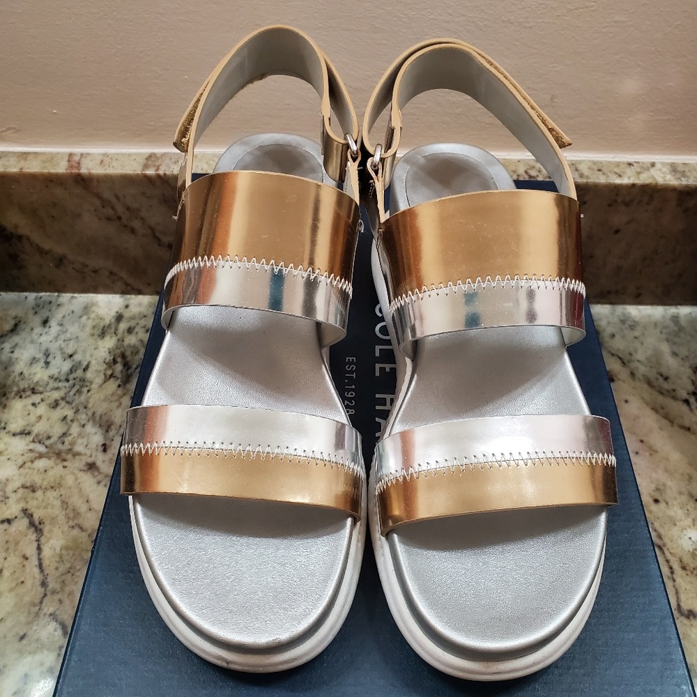 COLE HAAN Zerogrand Slide Sandal Silver Gold 5.5